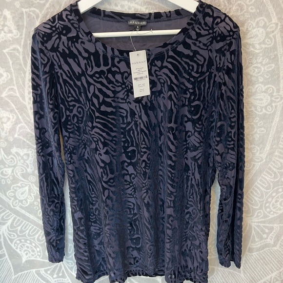 NAVY BLUE SHEER ZEBRA STRIPE VELVET STRETCH LONG SLEEVE SEXY TOP NWT S RUNS BIG - Picture 4 of 12